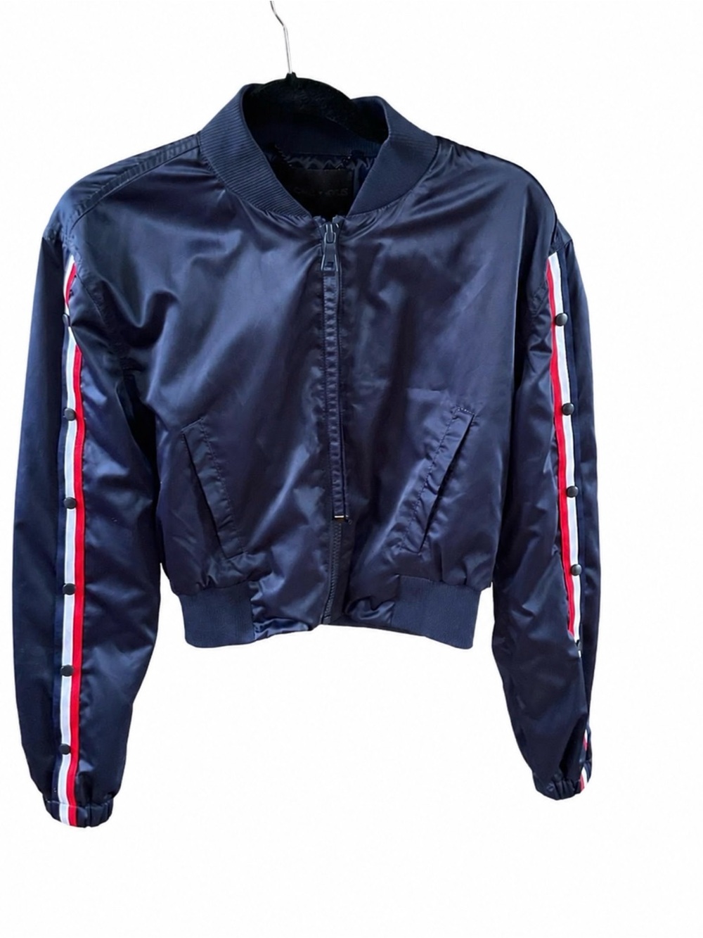 Kendall + Kylie Navy Satin Striped Bomber size XS